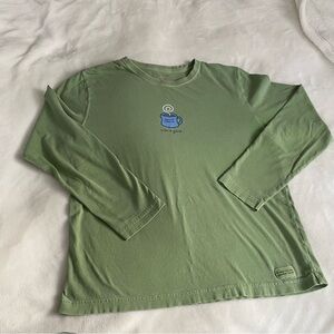 Green Life is Good Long Sleeve Shirt with Coffee Cup Design